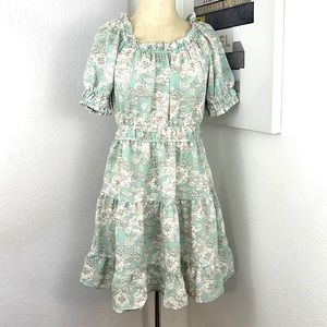 Blu Pepper | Dresses | Blu Pepper Ruffle Floral Mini Dress Puffsleeve Sage  And Cream Nwt | Poshmark